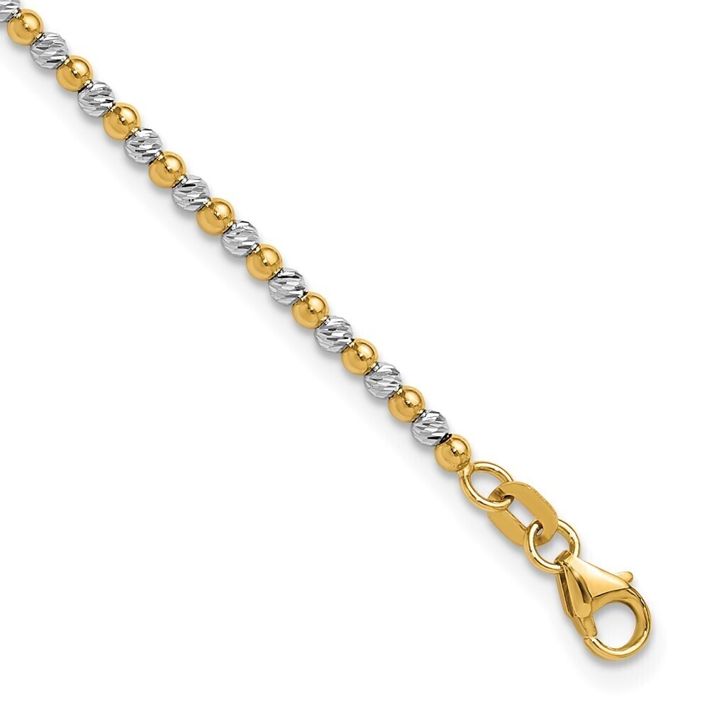 14k Yellow Gold Two-tone Diamond-cut Beaded 7.5in Bracelet